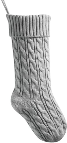 meioro 46cm Große Weihnachtsstrumpf, Kabel Gestrickt Nikolausstrumpf für Kinder, Klassische Weihnachtsstrümpfe Kamin Hängende Strümpfe für Familie Urlaub Party Dekorationen (Grau)