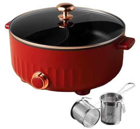 ARTSIM Hot Pot, Revestimiento Antiadherente Olla Electrica Olla Hot Pot Induccion Ideal para Celebraciones Familiares (con 2 Redes Agujereadas),Red