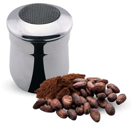 VIRSUS Dispenser Spandicacao a Rete 1281, capacità 100 gr, spargicacao in Acciaio Inox 18/10, con Coperchio Sicurezza Salva aromi in Plastica, dosatore per Cacao e polveri (1)