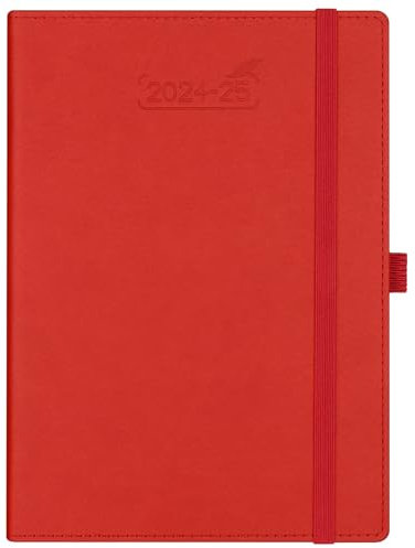 BEZEND 18-Monate Buchkalender 2024 2025 Terminplaner A5 PU-Leder Hardcover Kalender [Rot] Wochenkalender Juli 24-Dez 25 1 Woche 2 Seiten | Planer mit Stifthalter