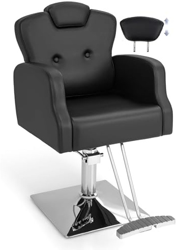 RELAX4LIFE Fauteuil Barbier Pivotant à 360°| Chaise à Coiffure Hydraulique | Appui-Tête Réglable | Repose-Pieds | Hauteur d’Assise 55-70 CM | Equipement Coiffure pour Salon de Beauté
