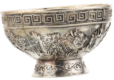 GRIRIW Dragon Phoenix Pattern Copper Offering Bowl Vintage Religious Worship Food Dish for Ceremonies Decorative Tea Water Container for Altar Use