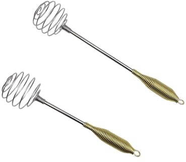 2Pack Spring Egg Whisks with Golden Coil Handle, Easy Grip Handheld Balloon Whisk Egg Beater for Quick Whisking, Beating, Stirring