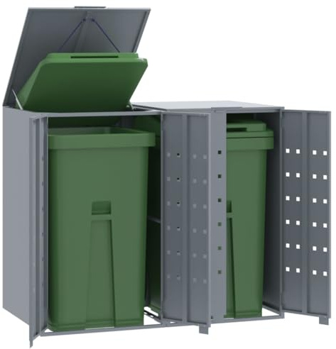 Willood Mülltonnenverkleidung Mülltonne Müllcontainer Gerätebox für 2 Tonnen Grau 138x79x117 cm Stahl