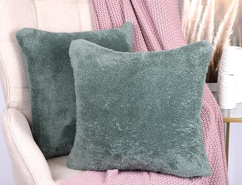 Betz 2 Stück Kissenbezüge - Lübeck - flauschig weich mit Reißverschluss aus 100% Polyester 45 x 45 cm Farbe: tannengrün