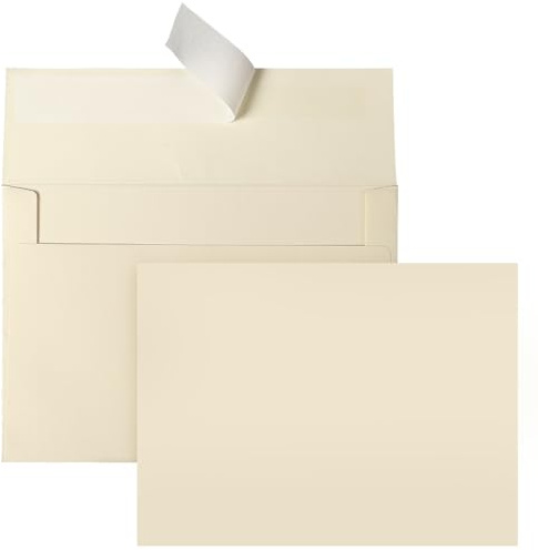 Cream Blank Flat Note Cards and Envelopes (NOT FOLDED), Goefun 5x7 Flat Cream Cardstock and A7 Envelopes Self Seal 100 Pack for Wedding, Invitations, DIY Postcards, Thank You Cards & All Occasion