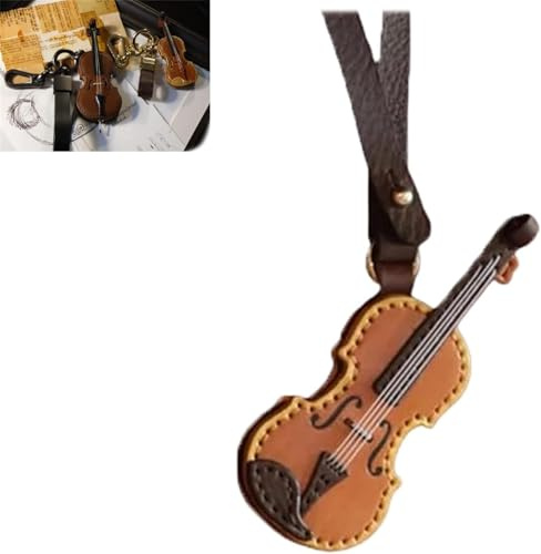 Generisch Vintage Leder Violin & Cello Schlüsselanhänger, Miniaturinstrument mit Stand, Musikliebhaber, Unisex-Erwachsene, Braun