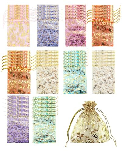 TOZBLEU Bolsas para joyas,bolsa de regalo,50 Bolsas de Organza 10 colores para Regalo y Joyas,Bolsitas de Tela tamaño mediano de 9 * 12cm para Bodas, Fiestas y Dulces