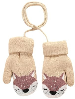 dinghaole Moufles Bébé Mitaines Tricoté Chaud Douce,Tricoté à tête Renard Enfant Gants,Cartoon Mignon Gloves avec Corde Epais Chaud Mitaines avec Doublure Polaire Thermique pour Enfants