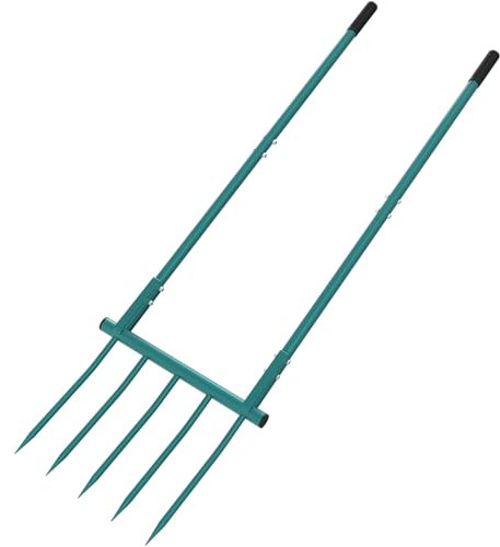 5 Stahlzinken, 50,8 cm breit, Breitgabel-Gartenwerkzeug, robuste Pitchgabel für Gartenarbeit, ergonomisches U-förmiges Design, 140 cm Langer Griff, grüner Krallenjäter für die Kultivierung von