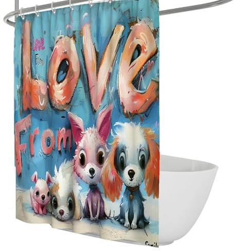 Lindo Juego de Cortinas de Ducha para Perros Conejito Encantador telón de Ducha de Animales de Dibujos Animados Tela Cortinas de baño Impermeables de Secado rápido para guardería 150x180