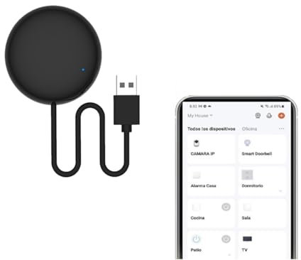 Mando Universal a Distancia Remoto WiFi 2.4GHz Miniatura con Cable 1 Metro Infrarrojo Tuya. Control Remoto IR Smart Home. Alexa, Google Home, Smart Life. Controlar TV, Aire Acondicionado... Negro