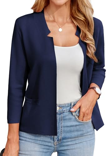 GRACE KARIN Cardigan Femme Elégant Ouvert Devant Manches 3/4 Cardigan Eté Tenue d'affaires avec Poches L Bleu Marine -4