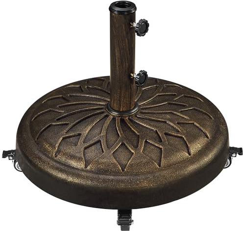 Yaheetech 25kg Resin Garden Parasol Base, Heavy Duty Umbrella Stand Holder with Wheels,Outdoor Round All Weather Patio Umbrella Stand for Deck Poolside Bronze