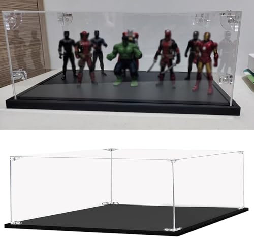 HWLL Acryl Vitrine Lange Acryl-Aufbewahrungsbox für Mehrere Figuren, Transparente Thekenvitrinen mit Schwarzem Sockel, Staubdichte Vitrine für Modelle, Spielzeugpuppen(40x15x10cm(16x6x4))