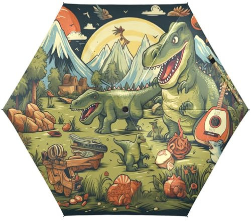 KAAVIYO Dinosaurier Wald Welt Regenschirm UV-Schutz Taschenschirm Umbrella Klein Leicht Schirm Kompakt Schirme für Mädchen Reise Strand Frauen