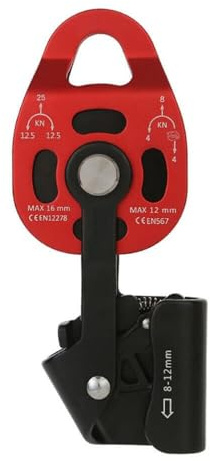 Efficient Pulley with Secure Locking Mechanism Perfect Self-Locking Pulley Progress Capture Swing Side for Heavy Hauling Lifting System Pulley,Load Limit 400kg/882lbs (Red)
