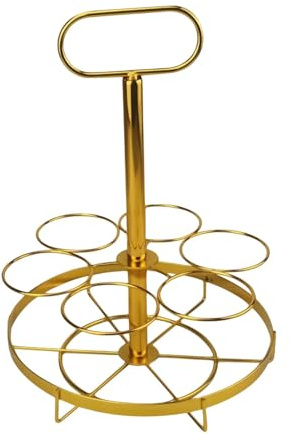 Organizador de vino | Organizador de refrescos de 6 botellas doradas | Cesta de mano de vino, Soporte expositor para restaurantes, discotecas, fiestas en el baile