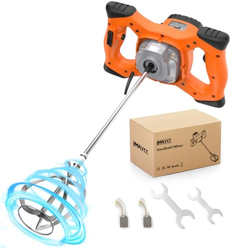 IMAYCC 2100 W Malaxeur Mortier Colle, Malaxeur Beton 220V, Melangeur Beton Avec 6 Vitesses, Betonniere Électrique Idéal Pour Mélanger les Aliments,le Plâtre,la Peinture,le Ciment,le Mortier(Orange)