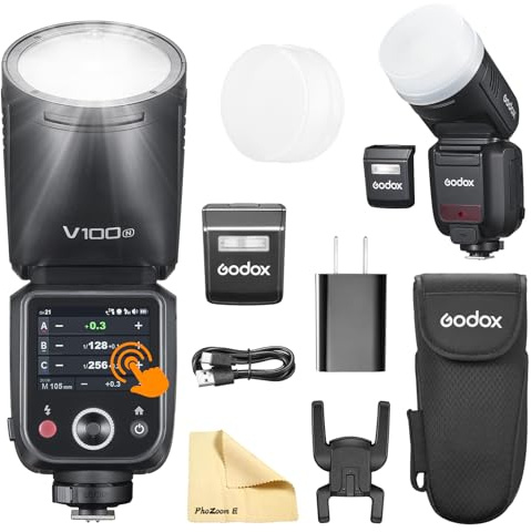Godox V100-N V100 N Runder Kopf Kamerablitz Camera Flash 2.4G Wireless TTL Speedlight Strobe 100Ws HSS 1/8000s mit Li-ion Batterie für Nikon-Kameras