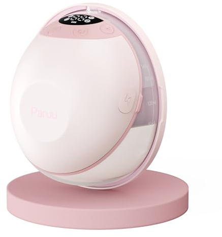 Paruu P20 Tiralatte Elettrico Indossabile, 4 Modalità e 12 Livelli con Flangia a Doppia Tenuta da 19/21/24 mm, Tiralatte Portatile, Design Visivo del Tempo e Volume del Latte (1, Rosa)