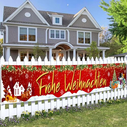 Tasoraor Frohe Weihnachten Deko Banner - Rot Weihnachtsdeko Merry Christmas Gartenbanner 274 x 37 cm, Party Weihnachtsbanner für Draußen und Drinnen Dekoration