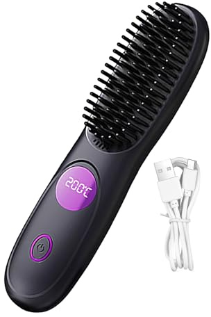 Spazzola Per Lisciare I Capelli Senza Fili - Spazzola Per Lisciare Riscaldata A 3 Livelli Di Temperatura | Pettine Caldo Ricaricabile USB Per Piastre Per Barba Da Donna E Uomo, Tutti I Tipi Di Capelli