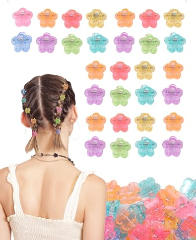 KONFEN 30 pezzi Fiori colorati scintillanti Mini Piccole mollette per capelli con fiori hawaiani banana, spille capelli floreali Accessori acconciature Accessori riccioli, code di cavallo e chignon