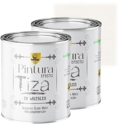 SPSIL Pintura a la Tiza Blanco Tiza (750ml X 2) Multiusos Sin Lijado, Secado Rápido Lavable Ecológica, Mate Vintage para Madera Metal Yeso, Interiores Exteriores Bricolaje y Renovación de Muebles