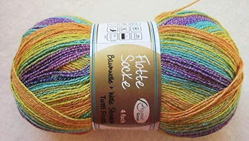 Rellana Flotte Socke, 100g - Baumwolle Wolle Stretch-4fädig; Fb.1412 | Sockenwolle mit Baumwollanteil, Sommersockenwolle, atmungsaktiv,
