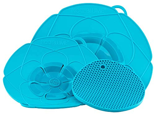 Kochblume Profi-Set für Töpfe von 14 bis 28 cm mit Bionic Multipad als Set in der bunten Box | Silikon Überkochschutz und Untersetzer/Topflappen (türkis)
