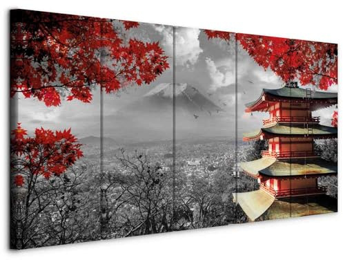 murando - Quadro Giapponese e Montagna 150x60 cm 5 Pezzi Stampa su Tela Grande - Quadri Moderni Componibili Camera da Letto Matrimoniale - Stampe da Parete Arte - Paesaggio Japan Autunno c-C-0240-b-m