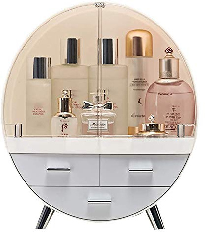 Qivange Makeup Organiser Round Dustproof Cosmetics Storage Box with Cover | Multifunctional Skincare Organiser for Lipstick, Nail Varnish, Eyeshadow and Brushes, for Vanity, Bedroom and Bathroom
