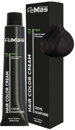 FemMas tinte para el cabello Negro 2 I Crema tinte para el cabello con aceite de argán, queratina y ceramidas I Como tinte o tinte permanente del cabello para obtener resultados de color radiantes y