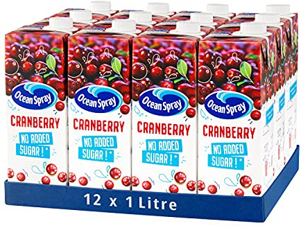 Ocean Spray Classic Cranberry Juice with No Added Sugar, 1L Carton (12-Pack)