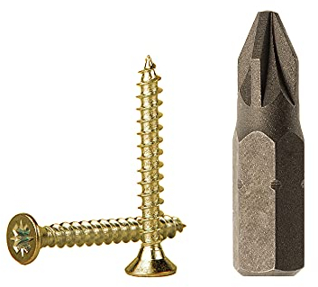 Lot de 500 vis à bois en acier zingué Jaune 2,5 x 20 mm Vis à bois universelles Pozidriv à tête fraisée (500, 2,5 x 20 mm)