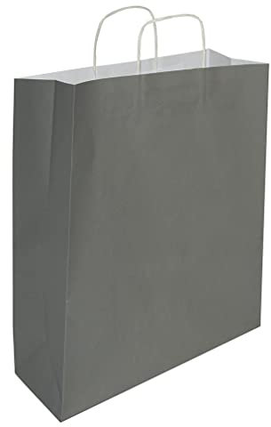 goodsforbusiness GmbH 400 x Papiertaschen Papiertüten grau, Gr. 22 x 10 x 28,5 cm | sehr stabile Papiertüten aus 100g/qm Kraftpapier mit Kordelgriff | stabile Papiertaschen