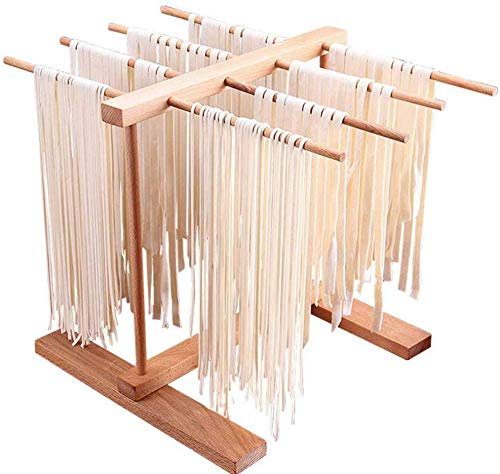 FBWSM Secador de Pasta de Madera con Rejilla para Pasta, Secador de Pasta y Espagueti de Haya Natural Rejilla de Secado, Brazos Desmontables para hasta 4 Libras de Masa, Madera de Haya