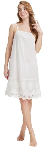 BEAUTELICATE Damen Unterkleid Unterrock Baumwolle Unterkleid mit Trägern Antistatisch Unterröck Lang mit Gehäkelter Spitze Full Slip Negligee Nachtwäsche Sommer