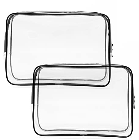 2 PCS Clear Travel Toiletry Bag, Waterproof Toiletries Carry Pouch Clear PVC Makeup Bag Wash Bag Zipped Cosmetic Makeup Organizer Case Travel Luggage Pouch for Men Women and Kids(Medium,Large)