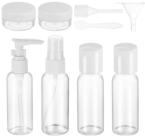 AUXSOUL 9 Stück Reise Flaschen Set, 50ML Auslaufsichere Reise Container, Leak Proof Reiseflaschen, Nachfüllbare Leere Reiseflaschen mit Kleinem Trichterfür Shampoo Lotion Kosmetik Transparent