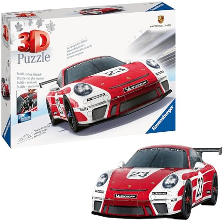 Ravensburger Puzzle 3D véhicules – Porsche 911 GT3 Cup Salzburg avec Grille de Construction – dès 10 Ans – 108 pièces numérotées à Assembler sans Colle – Accessoire de Finition Inclus – 11558