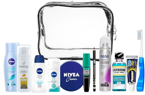 Trousse Travel Essentials, Trousse de Voyage adaptée au Bagage Cabine, Comprenant Tous Les Produits de Marque de Soins personnels nécessaires, dans Une Trousse de Toilette en PVC (Women)