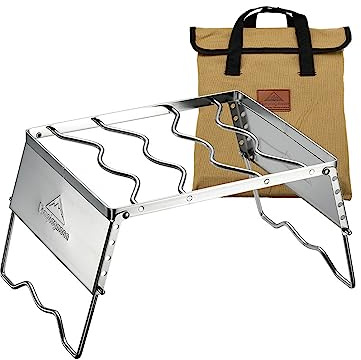 Campingmoon Griglia pieghevole per falò, 304 in acciaio inox Camp Fire Grill, Griglia per barbecue aperta antivento, Griglia per falò con Tote Bag MS-1018