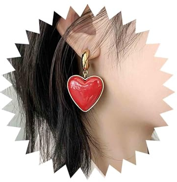 Yienate Boucles D'oreilles Pendantes Forme Coeur Rouge Vintage Boucles D'oreilles Post Or Boucles D'oreilles Pendantes Coeur Mariage Boucles D'oreilles Pendantes Coeur Rouge Bal Bijoux Pour Femmes