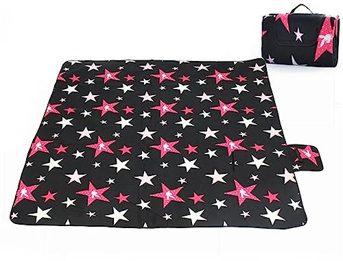 Yoonqun Picknickdecke 200x200cm,Wasserdicht Strandunterlage,Rosa weiße Sterne Stranddecke XXL Weiche Campingdecke mit Tragegriff Strandmatte für Park,Garten,Strand,Waschbar