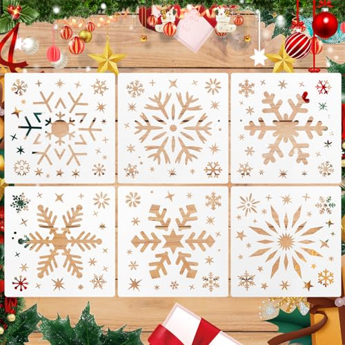 FainFun Schablone Schneeflocken Klein, 6 Stück Wiederverwendbare Schneespray Fenster Schablonen, Malschablonen Weihnachten für DIY Weihnachtsdekoration, Feiertagsdekoration (20 * 20cm) (A)