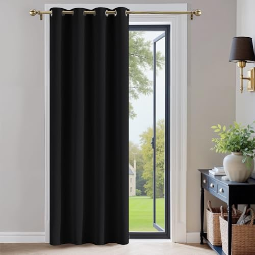PONY DANCE Door Curtain Thermal - 1 Panel Blackout Curtains for Living Room Bedroom Kitchen Privacy Screen Heat Cold Insulated, 46 inch Width x 84 inch Drop, Black
