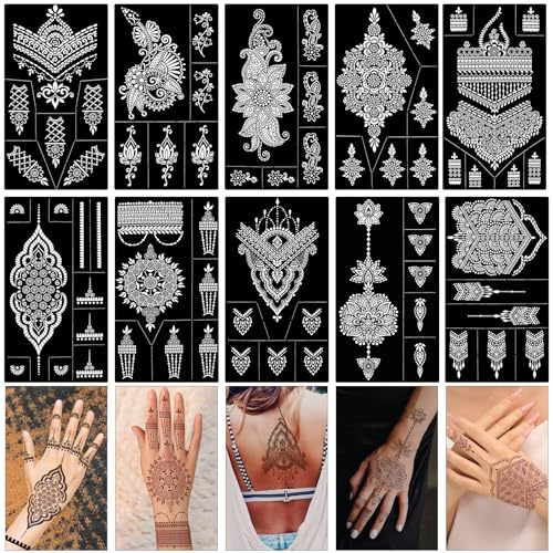 HOWAF 10 Hojas Plantillas de Tatuajes Temporales, Plantillas de Tatuaje Temporal Tatuaje Plantilla Flor Joyas Cara Festival Cuerpo Arte Brillo Tatuaje Plantilla para Adultos Mujeres Niñas