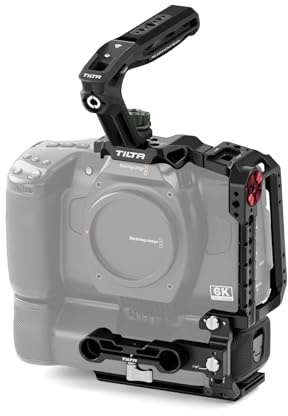 Tilta BMCC 6K Cage, gabbia per telecamera compatibile con il kit base BMCC 6K con impugnatura superiore Xeno, foro per asta da 15 mm e supporto per unità SSD - Nero TA-T64-B-B